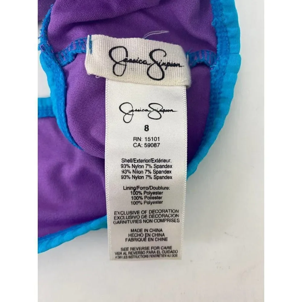 Jessica Simpson Swim Top Blue Purple Halter Swimsuit Top - Girls Size 8